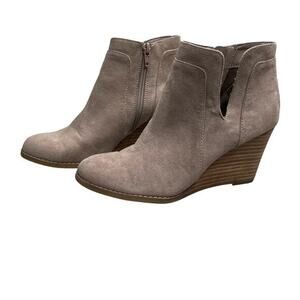 Steve Madden Wedge Ankle Booties‎ Suede Round Toe Side Zip Tan Size 7 Country
